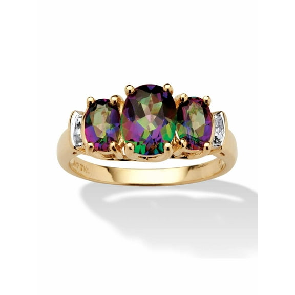 PalmBeach Jewelry Oval-Cut Genuine Fire Topaz and Diamond Accent 3-Stone Ring 2.75 TCW in 10k Yellow Gold