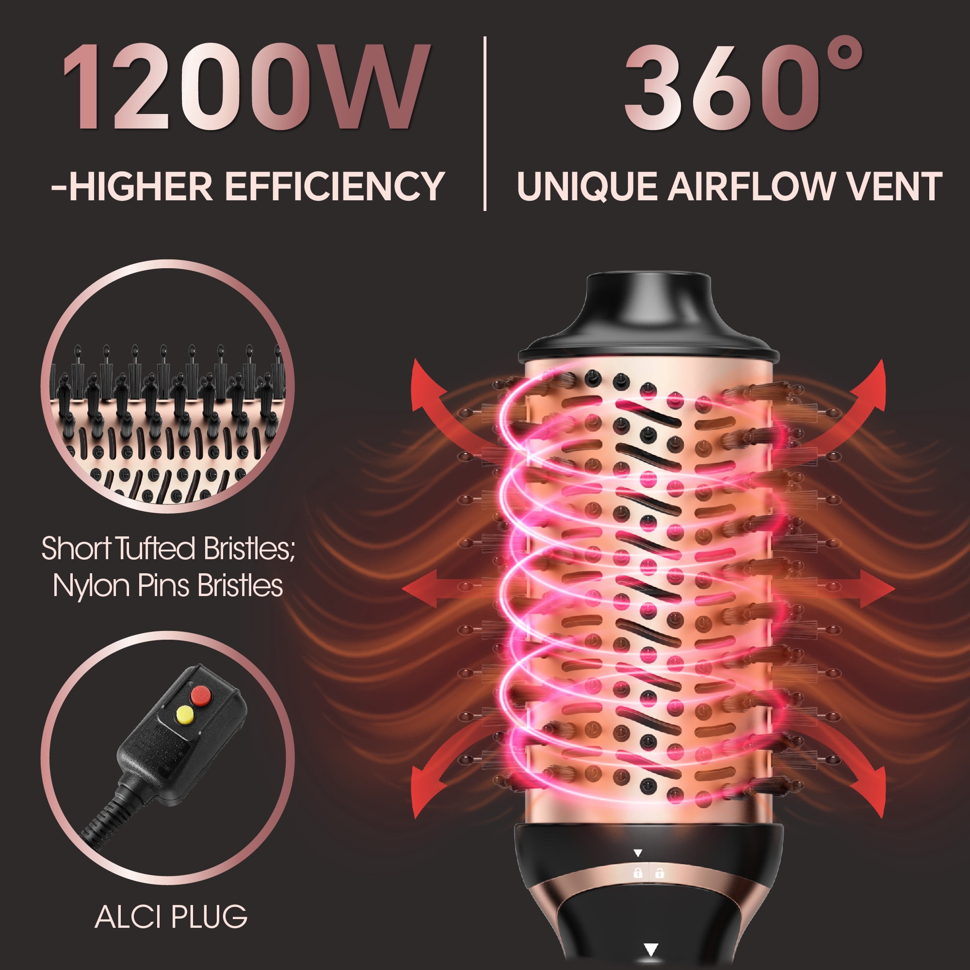 NICEBAY by SKIMI Hair Dryer Brush, Blow Dryer Brush, Curly, Dry, Oval Hot Air Brush with Air Curling Iron