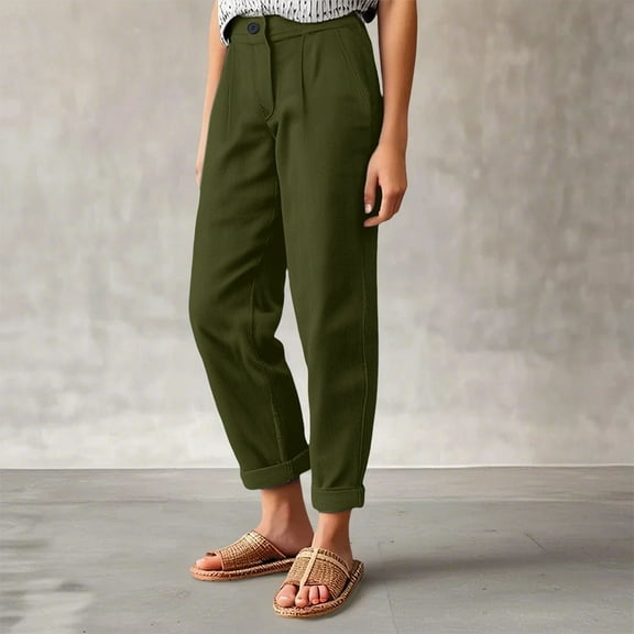 Tittly Baggy Pants Comfy Pants Women Women's Cotton And Linen Loose Solid Color Elastic Waist Pocket Zipper Straight Leg Casual Pants Sweatpants Women Lounge Pants Women AG L