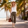 thumbnail image 2 of TaTaai Womens Casual Stripe Pants Cotton Linen Blend 7/8 Length Drawstring Waist Loose Fit Capri Trousers for Spring Summer Daily Wear Gift, 2 of 9