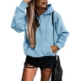 thumbnail image 3 of Daznico Women Casual Half Buttons Sweatshirt Hooded Strap Long Sleeve Loose Top Drawstring Hoodies with Pocket,Women's Hoodies & Sweatshirts-BU2-XL, 3 of 7