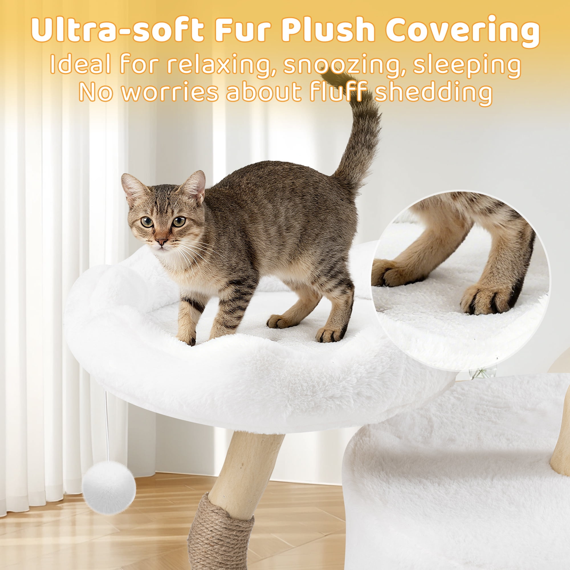 PERIMIDOME 43'' Cat Tree Tower with Cozy Beds&Scratching post, Multi-Level Cat Climbing Furniture for Indoor Cats,Faux Wood Grain Design