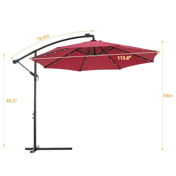CLFHome 10 FT Solar LED Patio Outdoor Umbrella Hanging Cantilever
