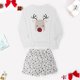 thumbnail image 2 of Mujer Navidad Otoño Invierno Nuevo Reno Estampado Ocio Manga larga Traje navideño Manga larga Cuello redondo Top / Conjunto de camisa Pompotops  qwe24160, 2 of 8