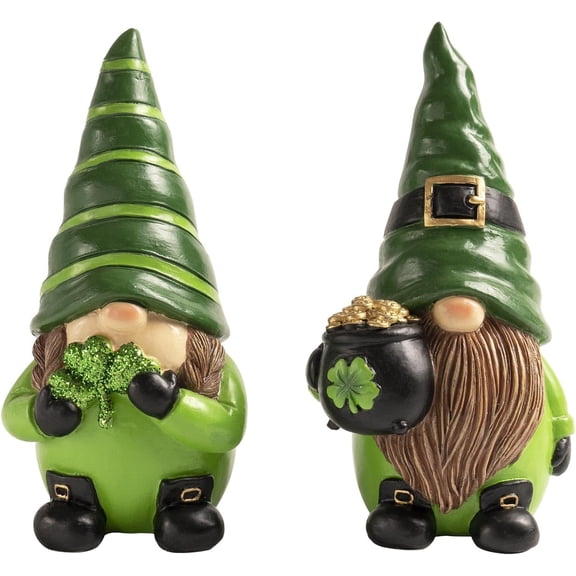 2 Pcs St Patricks Day Gnomes, 5.1" Resin Leprechaun Figurines Tabletop Decor, Saint Patrick's Statue Indoor Table Top Centerpiece Mantle Desk March Green Home Decorations, Irish Gifts