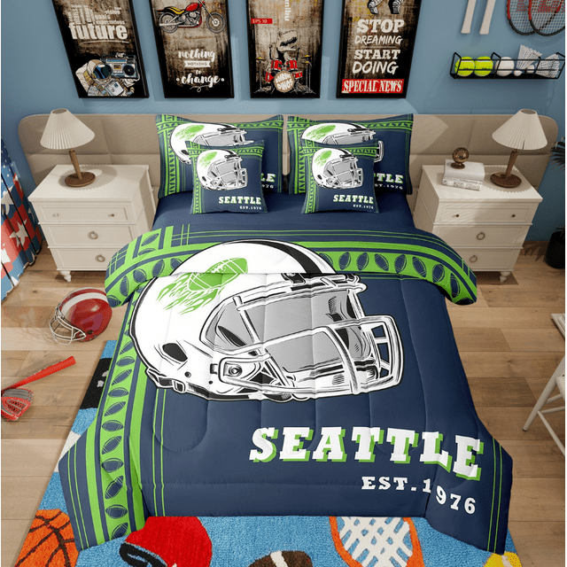 Erosebridal Ensembles de Literie Rugby Taille Simple pour Adolescents, Ensembles de Couette Football Américain avec Draps, Décor de Joueur de Sport, Réversible