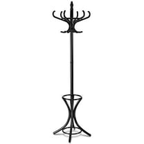 Giantex Coat Rack Free standing, Wooden Coat Rack Tree with 12 Hooks and Umbrella Stand, Entryway Hall Tree for Hats Clothes Handbags (Black)