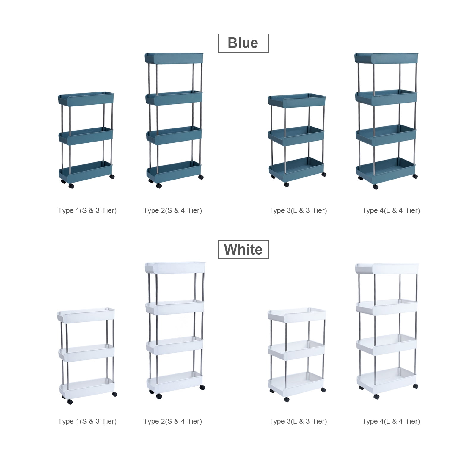 Chariot Utilitaire Roulant 3 Ou 4 Niveaux - Etagères De Rangement Mobile Multifonction Pour Cuisine, Salle De Bain Et Buanderie