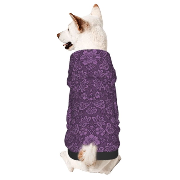 Fotbe Retro Florals Purple Sudadera con Estampado para Perros Pequeños – Suéter con Capucha para Mascotas, Tela Suave de Forro Polar con Bolsillo-X-Small