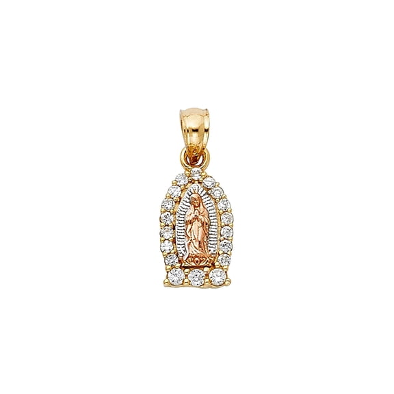14K 2T Gold Cubic Zirconia Religious Guadalupe Pendant | Two Tone Gold Charm Pendant for Necklace Chain | Gift for Men Women | 15 x 9 MM | 1.1 grams