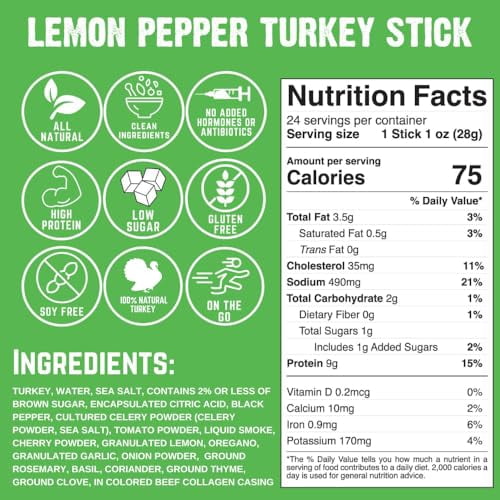 Righteous Felon Meat Sticks - Gluten Free & Keto Turkey Sticks, Protein Snack, Lemon Pepper, 24 pack