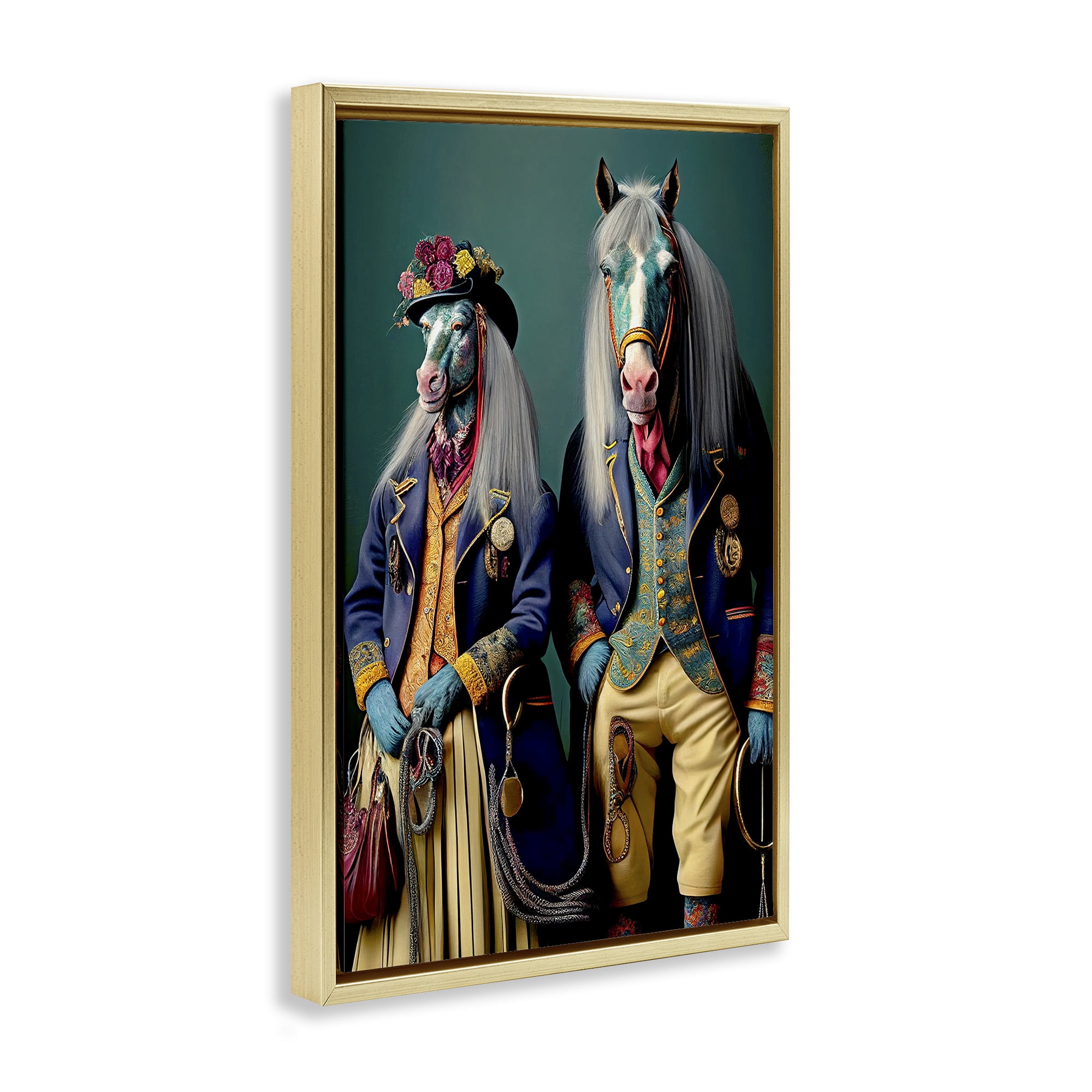 Stupell Industries Old Fashioned Horses Novelty Painting Gold Floater Framed Canvas Art Print Wall Art, 17 x 25