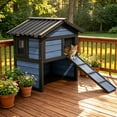 thumbnail image 2 of Cool Outdoor Cat House for Summer, Double-Layer Insulated Cat Shelter with Escape Window & Extended Ramp, Blue, 2 of 10