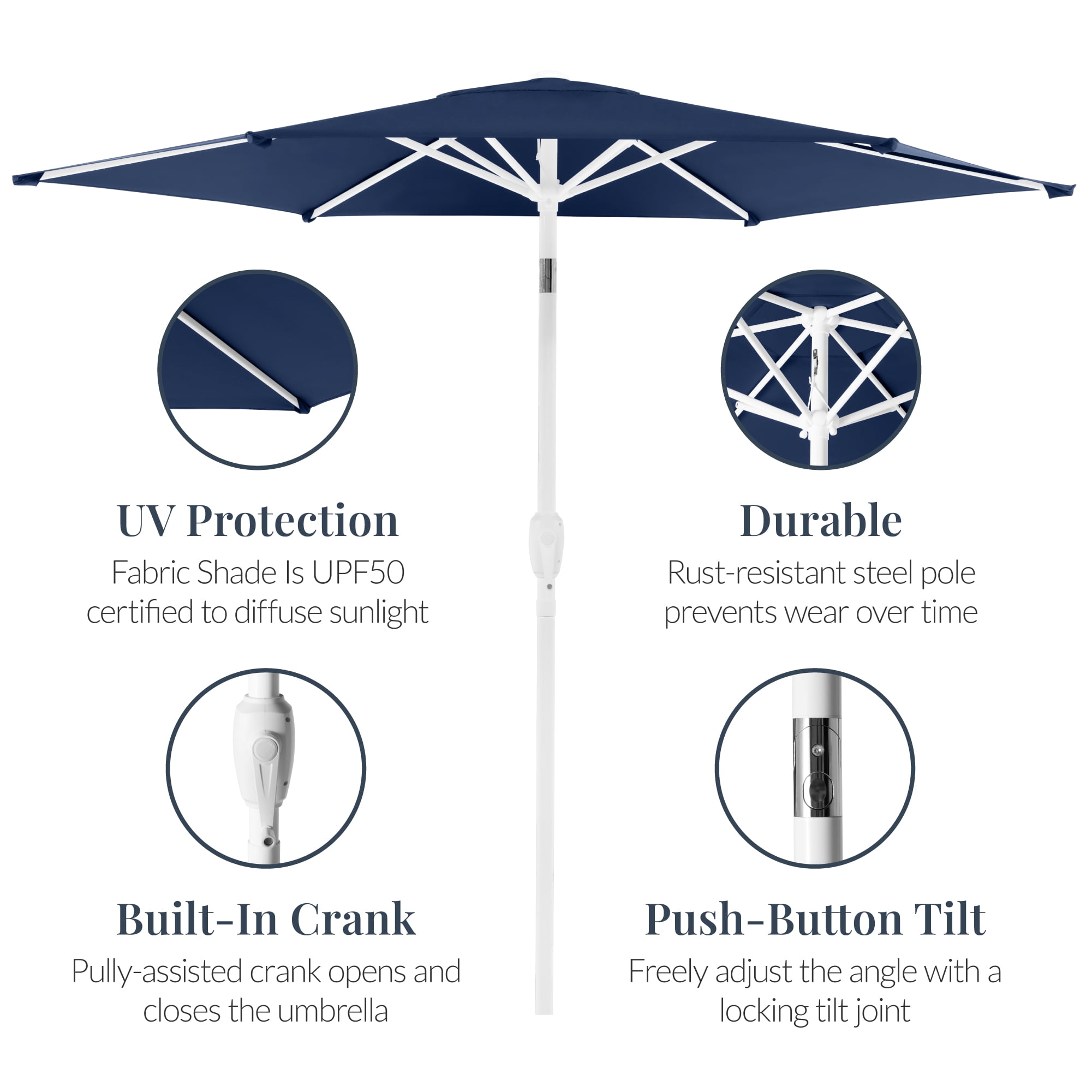 Best Choice Products 7.5ft Patio Umbrella White Pole, Outdoor Market Umbrella Steel Pole - Navy