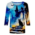thumbnail image 3 of Uootdi Halloween Shirts for Women 3/4 Sleeve Crew Neck Skull Pumpkin Witch Graphic Casual Festival Basic Tee for Gift Party Stree t, 3 of 4