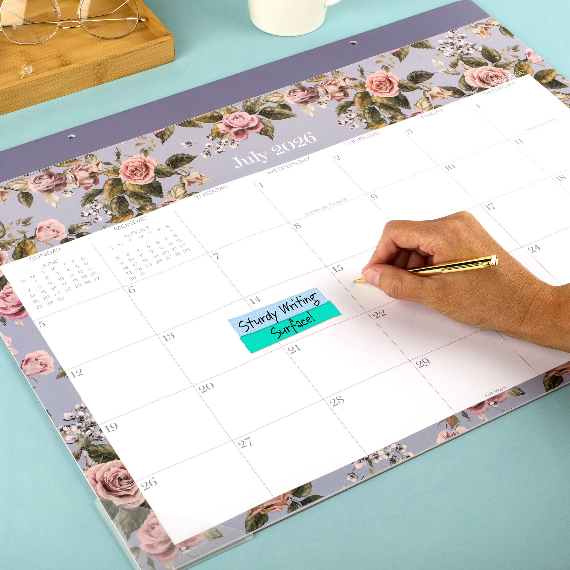 Mead Cambridge Tea Rose Academic 2026-2027 Monthly Desk Pad Calendar Standard 17