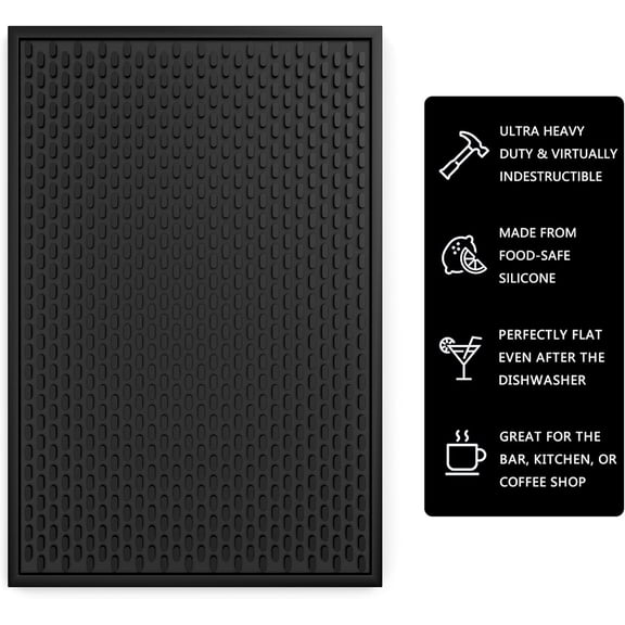 2 Pack Silicone Bar Mat - 1/2 Inch Thick Heat-Resistant and Food Safe Drip Mat - Spill Mats for Counter Top - Kitchen Service Mat, Coffee Bar, Restaurant - Drying Mat - 18 x 12 Inches