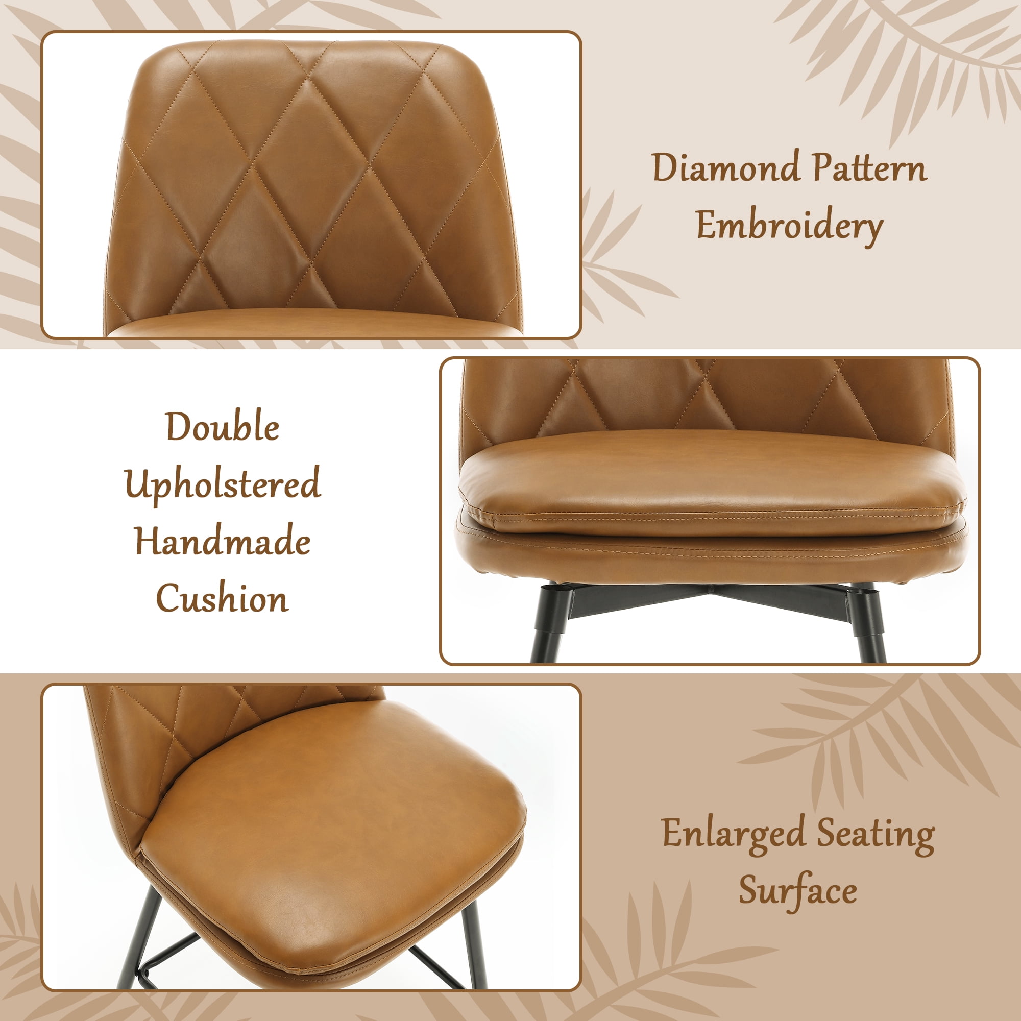 TEWLOSS 28" Bar Stools Set of 4 Swivel Barstools Faux Leather Kitchen Chairs, Brown
