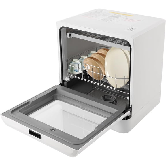 Countertop Dishwasher 800W White Compact Dishwashers with 4 Washing Programs, 360-Degree Spraying Wash Kitchen Mini Dishwasher with Air-Dry Function