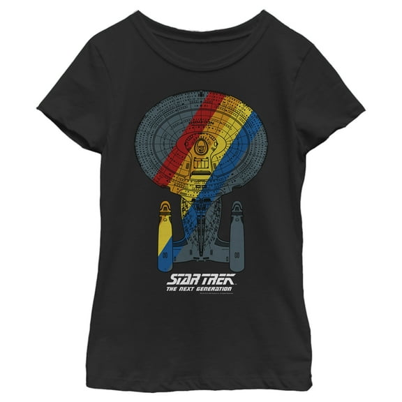 Girl's Star Trek: The Next Generation USS Enterprise Rainbow Streak  Graphic Tee Black Large