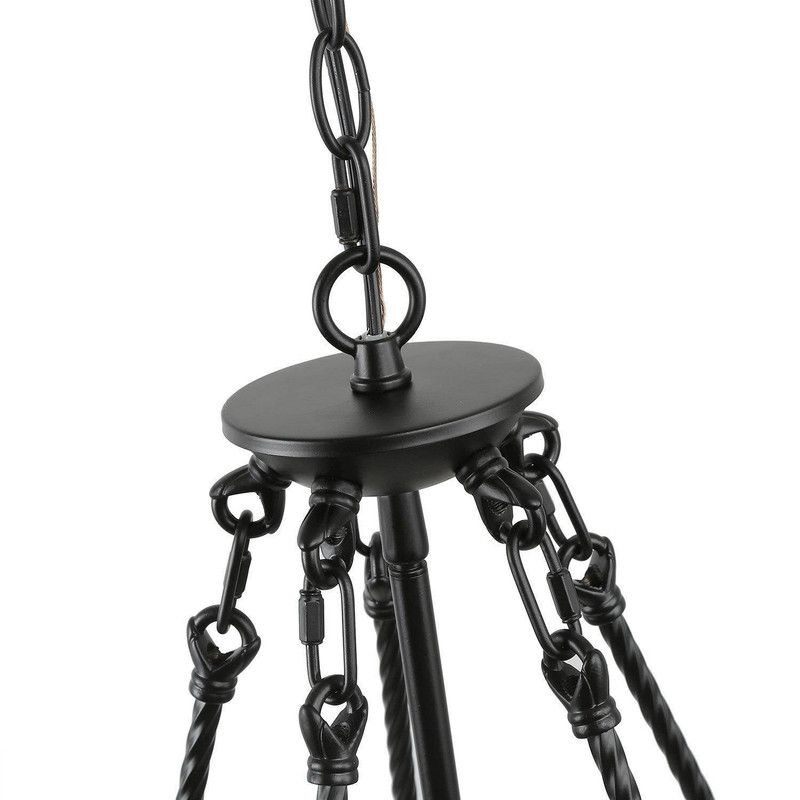 LNC 4-Light Farmhouse Drum Chandelier with Rope Accents and Clear Glass Shades in Wood and Black Finish
