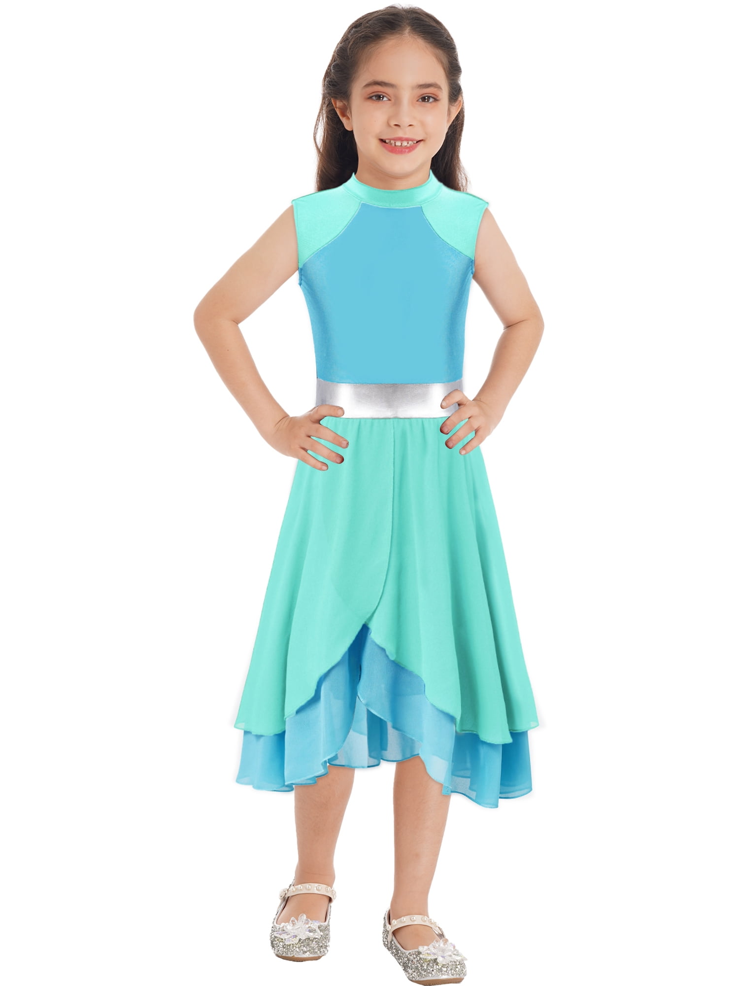 Kids Girls Ballet Praise Dance Dress Long Sleeve Modern Lyrical Dresses Celebration Of Spirit Church Worship Performance Costume - 200000532