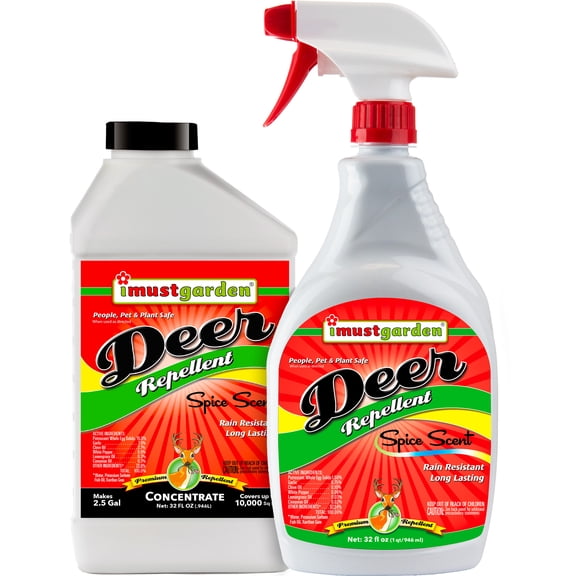 I Must Garden Deer Repellent Special [32oz Concentrate   32oz Ready-to-Use Spray] - Natural Spice Scent