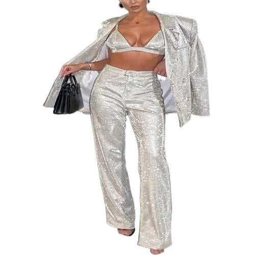 Mau0026Baby Women Sequin Long Sleeve Tailored Suit Blazer Jacket Glitter Suit  Pants Trousers - Walmart.com