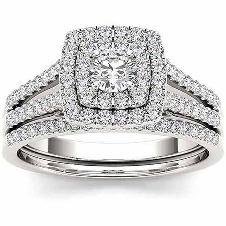 Imperial 3/4 Carat T.W. Diamond 10kt White Gold Double Halo Split Shank Engagement Ring Set ...