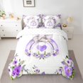 thumbnail image 2 of jejeloiu Watercolor Loves Rainbow 7 Pieces Bedding Comforter Set,Wild Elephant Rustic Floral Full Bedding Set,Purple White Fitted Sheet Flat Sheet For Kids,Ultra Soft Home Decor Reversible, 2 of 8