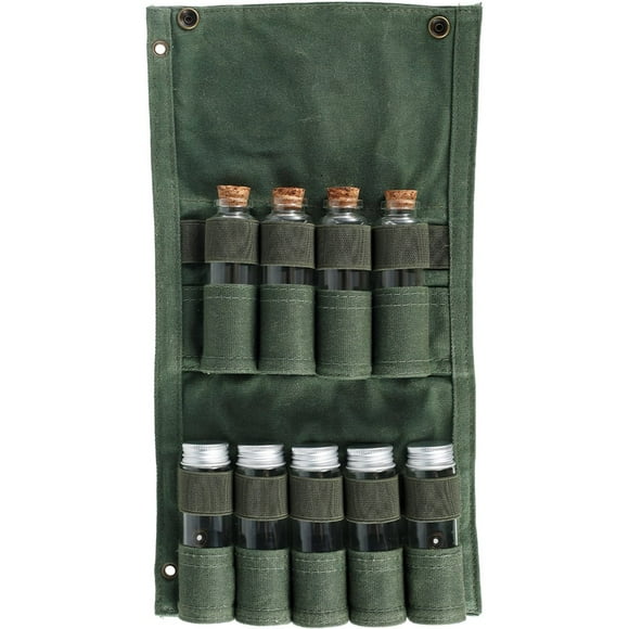 Portable Spice Bag with 9 Spice Jars Wax Canvas Seasoning Bottle Storage Organizer Bag for BBQ Picnic