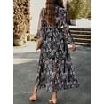 thumbnail image 3 of KelaJuan Women's Autumn Long Floral Dress Long Sleeve Deep V Neck Ruffle Trim A-line Party Dress, 3 of 6