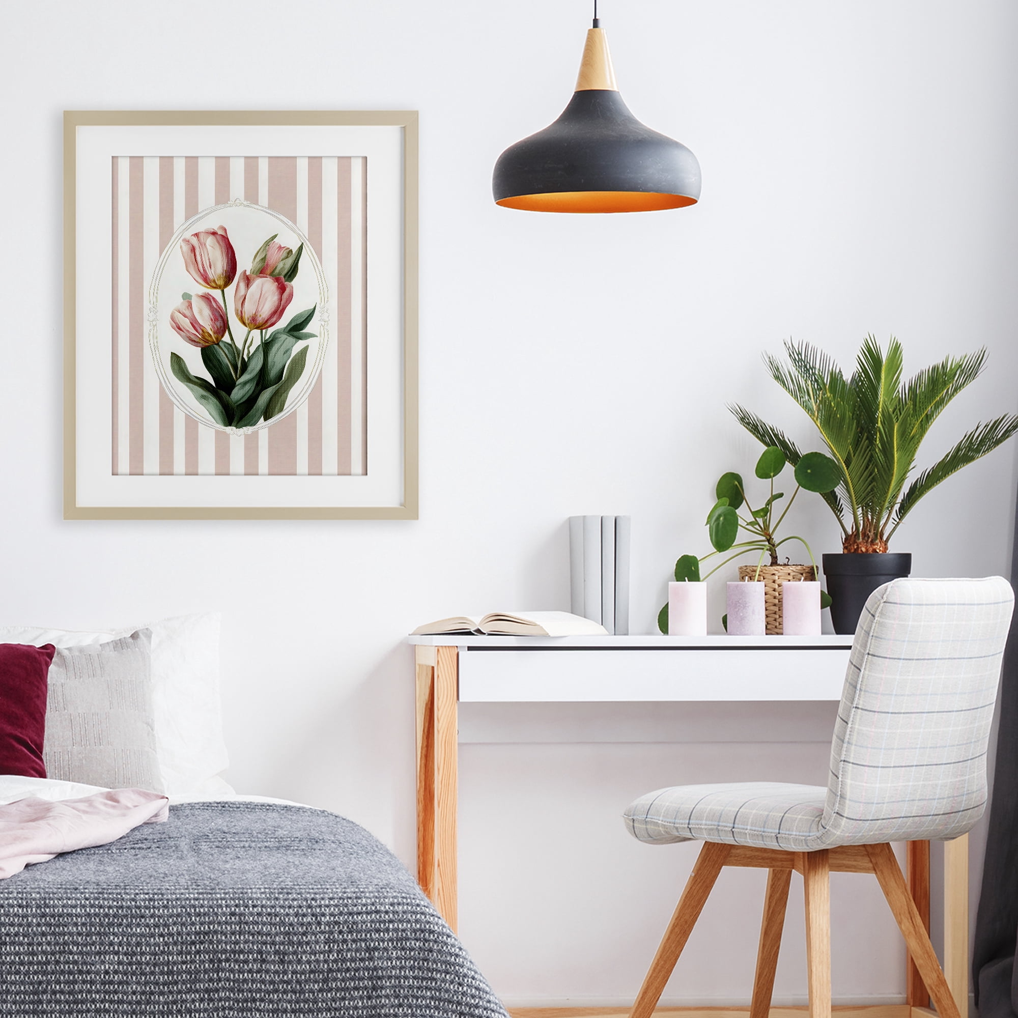 Stupell Industries Vintage Tulips on Stripes Birch Framed Print Under Glass, design by Ink Drop Loft