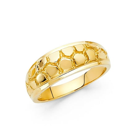 - Solid Nugget Ring Band 14k Yellow Gold Textured Diamond Cut High Polished Genuine 8MM