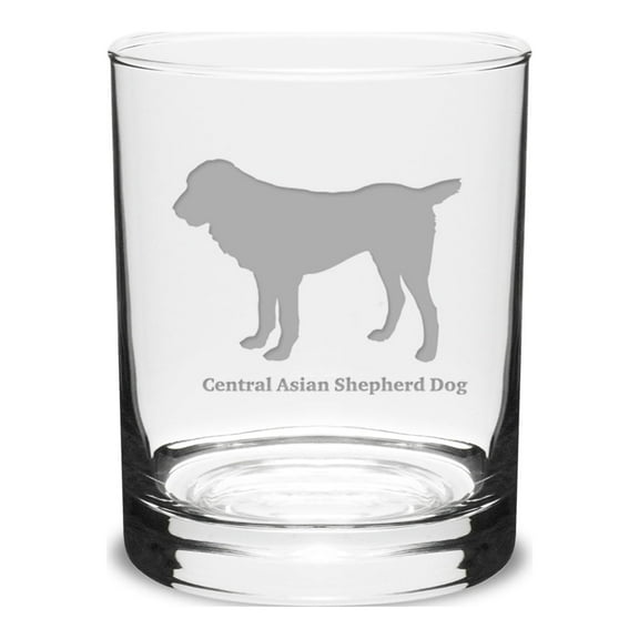 Central Asian Shepherd Dog Deep Etched 14 oz Classic Double Old Fashion Glass