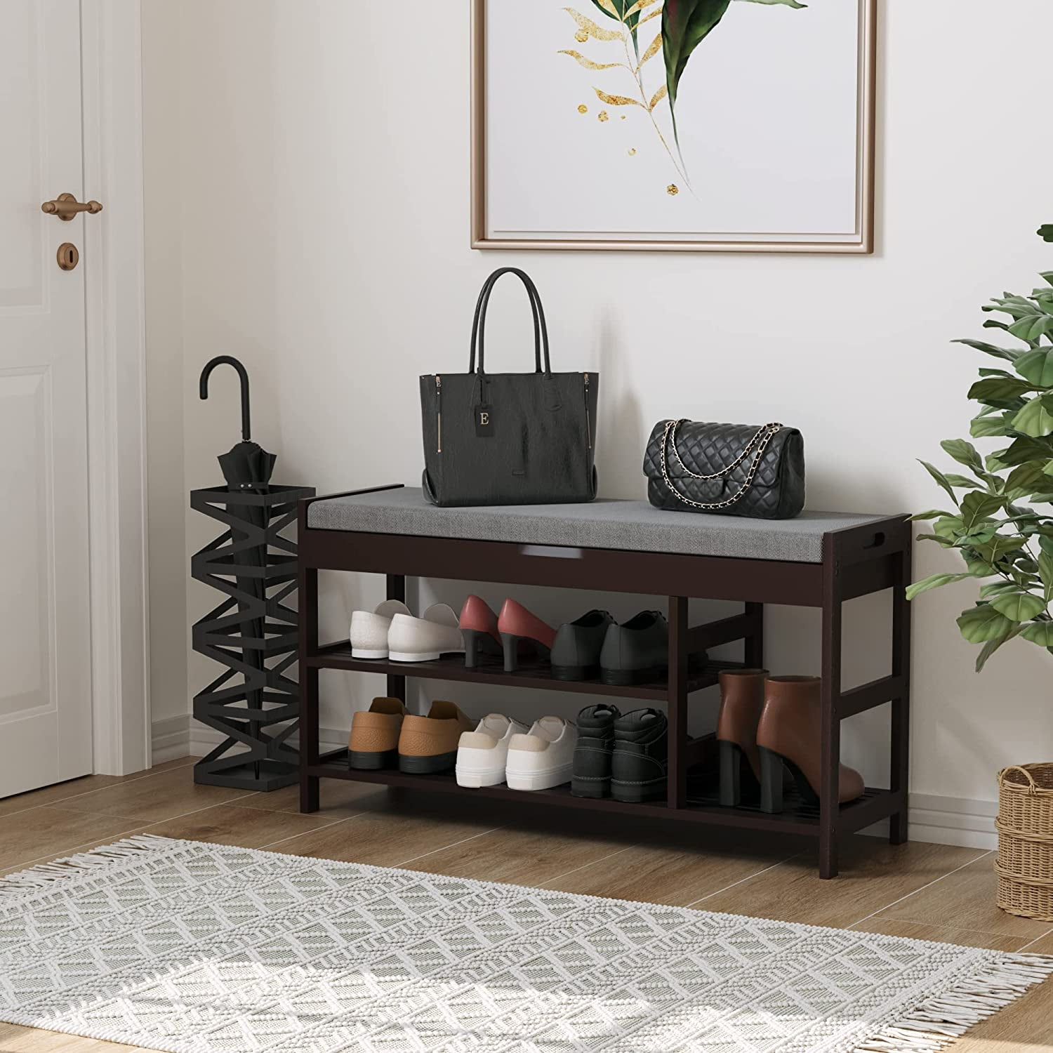 Homfa 2-Tiers Shoe Bench Rack with Padded Seat, Up to 7 Shoes Storage ...