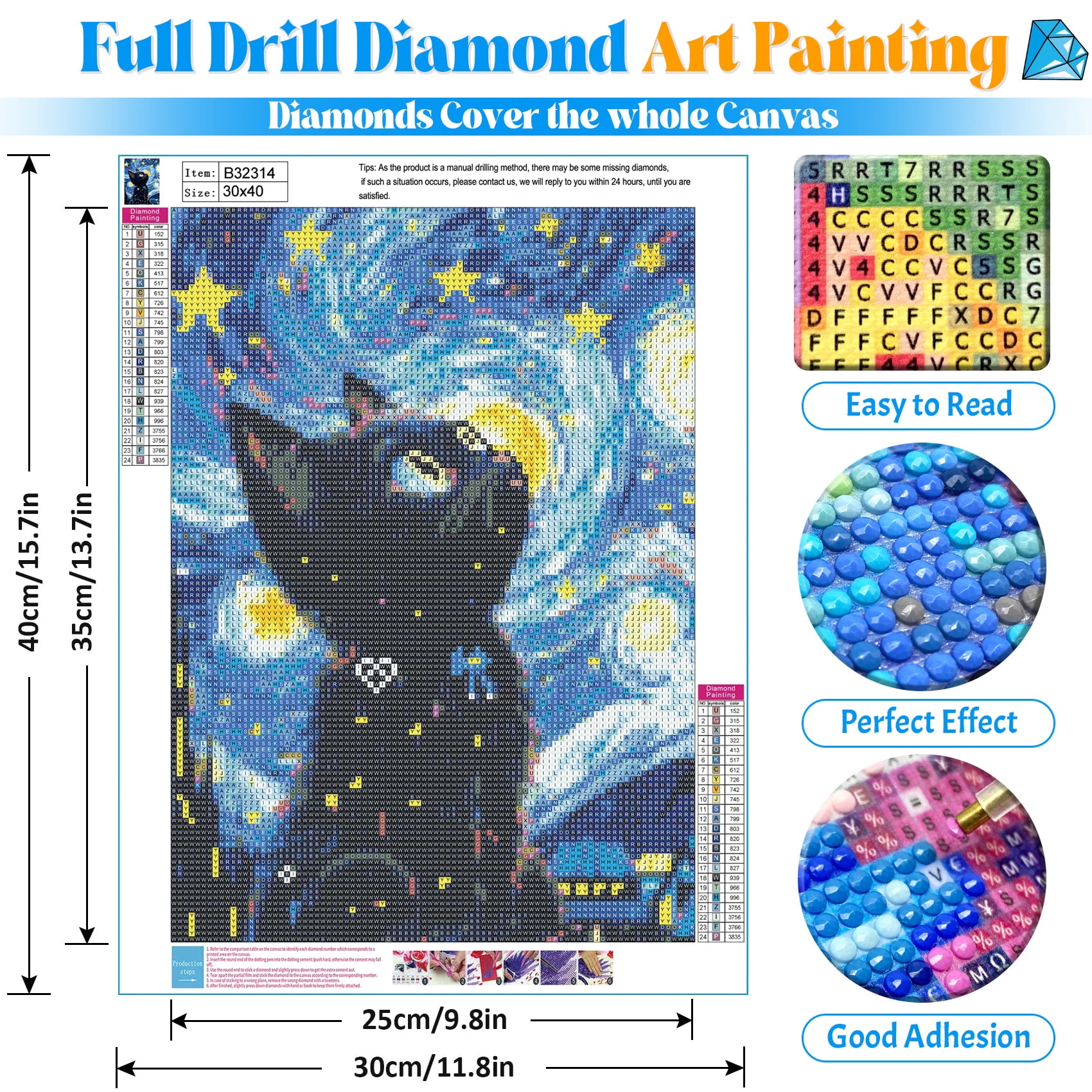 QUITEDEW 5D Diamond Painting Kits for Adults Black Cat,Relaxing Gem Painting Craft with Tools,Gifts Home Wall Decor12x16inch (Starry Night)