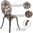 thumbnail image 5 of Villeston 3-Piece Cast Aluminum Outdoor Patio Bistro Table and Chair Set, Rose Pattern for Garden, Bronze, 5 of 8