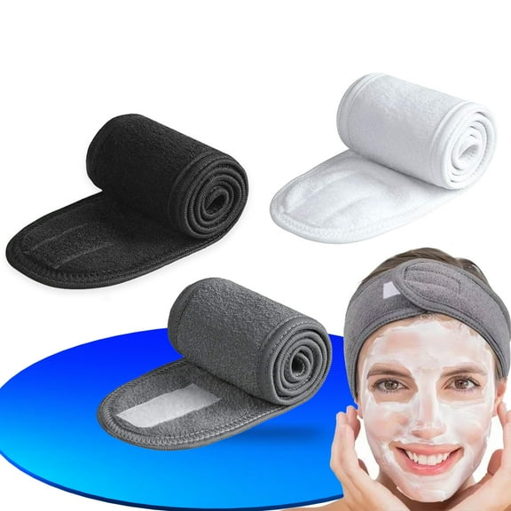 Spa Facial Headband 3-Piece Set, Adjustable Terrycloth Headband for Face Washing, Makeup, Shower, Yoga - Multicolor