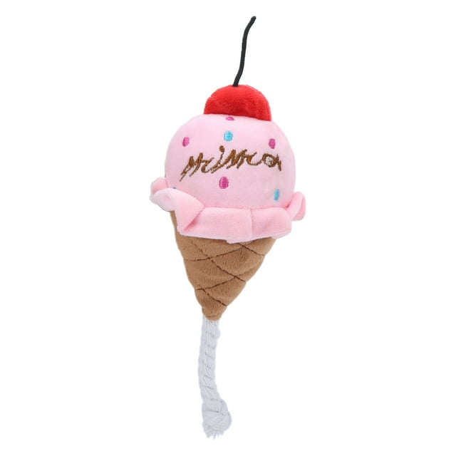 Juguetes de peluche de helado para mascotas, juguetes de peluche suaves, juguete de masticación chirriante para cachorros, color rosa