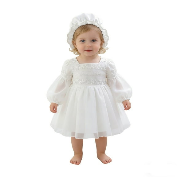 Kiijoy Girls Christening Gown Baptism Dress with Hat Party Outfits, Sizes 18-24M