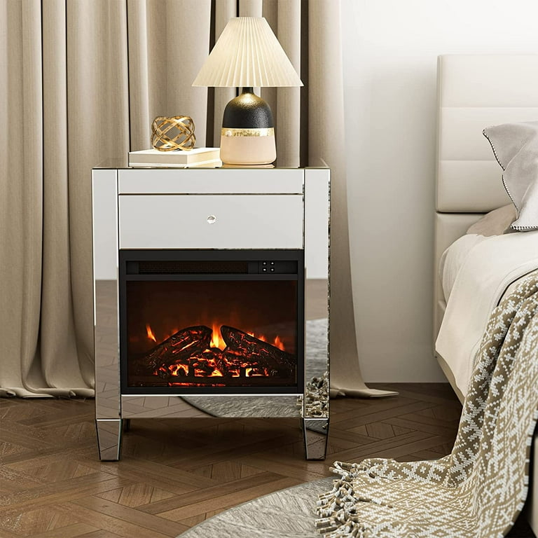 IKIFLY Mirrored Electric Fireplace Nightstand w/Drawer, Freestanding Heater  w/3D Realistic Flame Effect and Remote Control, Silver Corner Firebox for  Living Room Bedroom - Walmart.com