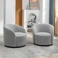 thumbnail image 5 of 34" W Swivel Barrel Chair Set of 2, Mid Century Modern Round Upholstered Boucle Swivel Accent Chairs, No Assembly Sofa Chair for Living Room Bedroom Reading, Black White, 5 of 12