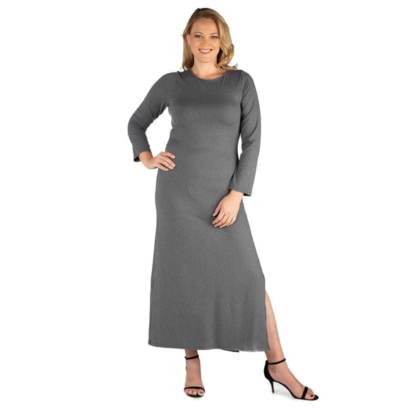 Plus Size Long Sleeve Side Slit Fitted Maxi Dress