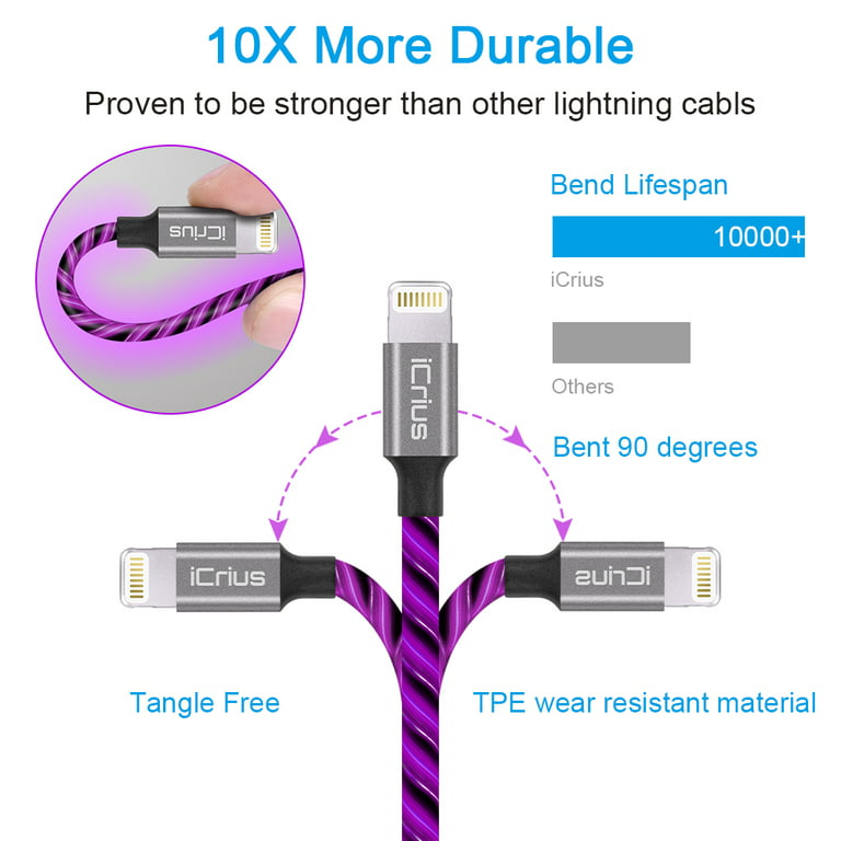 usund Se tilbage Blaze Icrius Lightning to USB Cable Led Light up MFi Certified Charger Charging  Cord Compatible with iPhone iPad Series - Walmart.com