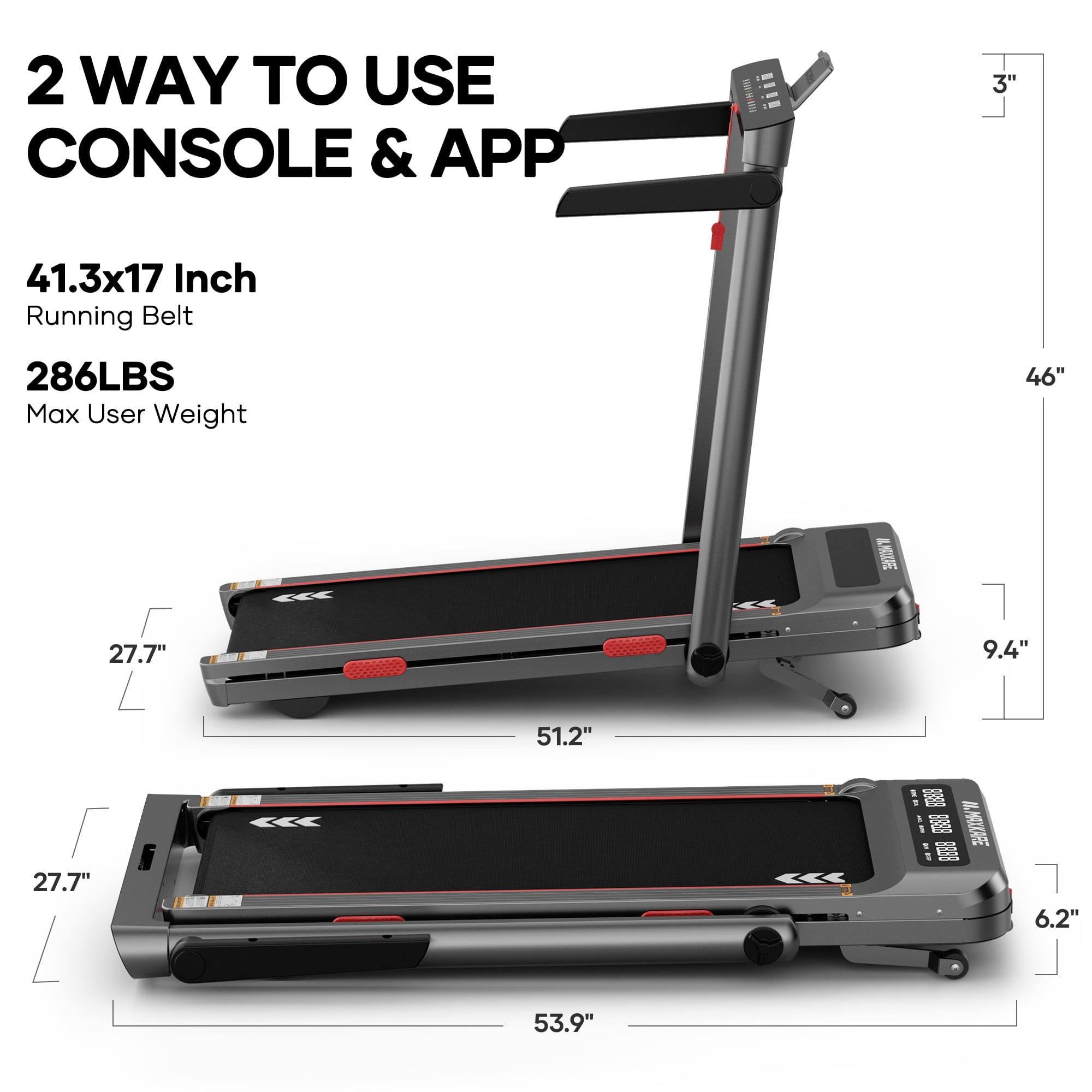 MaxKare Auto Incline 2-in-1 Walking Pad Treadmill 3.0HP with 26" LED Touch Screen and Remote, Foldable Treadmill with Bluetooth and Video Game, 286lbs