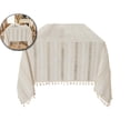 thumbnail image 1 of Rustic Table Cloth, Rectangle Textured Cotton Linen Fabric Tablecloth with Tassel, Christmas Farmhouse Table Cover Embroidery Stripe Tablecloths for Kitchen Dinning Party, 1 of 5