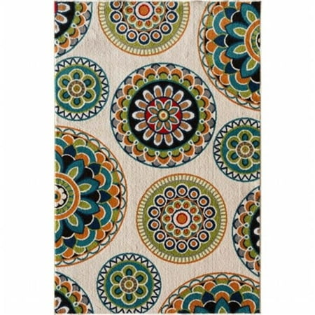 Terrace Patio Rug - Central Oriental 2300NI71.084 Terrace Tropic 084 Burnette 100 Percent Heat Set Polypropylene Rug, Snow & Multi Color - 6 ft. 7 in. x 9 ft. 6 in.
