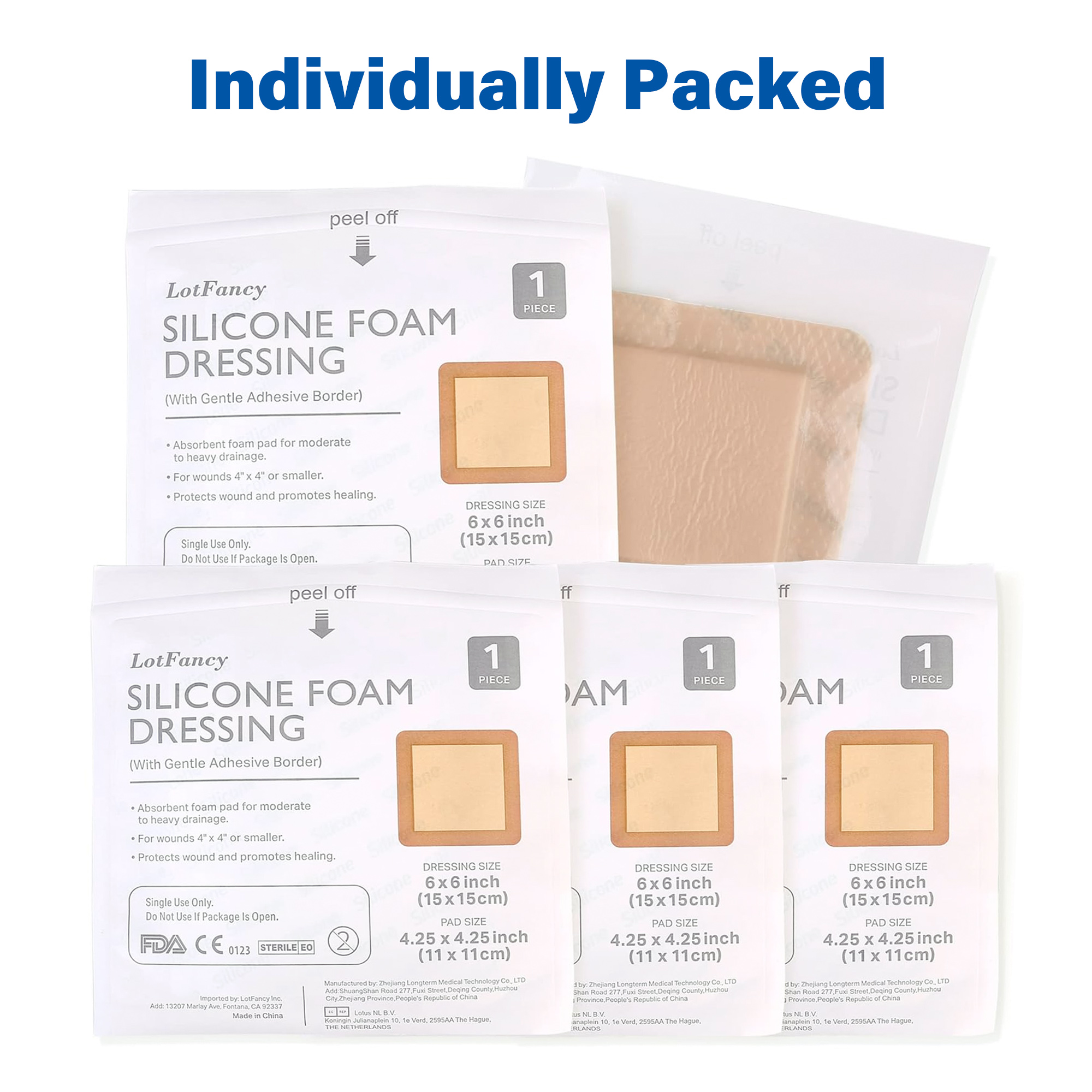 LotFancy Silicone Foam Dressing, 6x 6 in, 10 Count, Wound Dressing with Border, Bed Sores Bandage