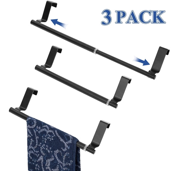 Topsome Over The Cabinet Towel Rack 3 Pack, Adjustable Stainless Steel Kitchen Towel Holder Bar for Dish Towels, Over Door Towel Hanger with EVA Pads, Fits Cabinet Doors up to 0.8", Black